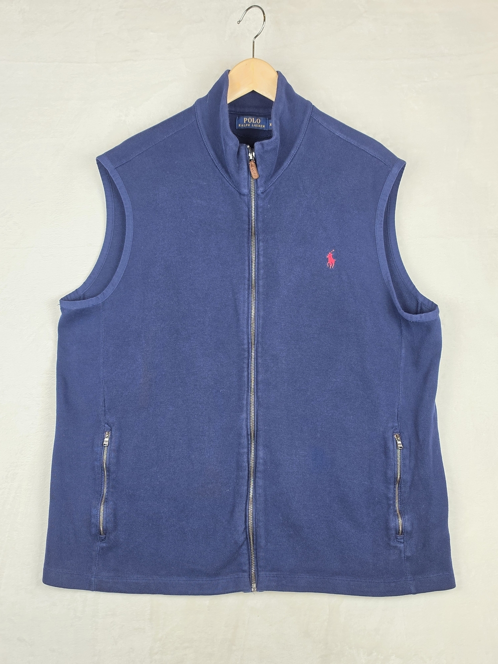 Polo Ralph Lauren Full Zip Cotton Fleece Vest Mens XL Navy Pony Logo